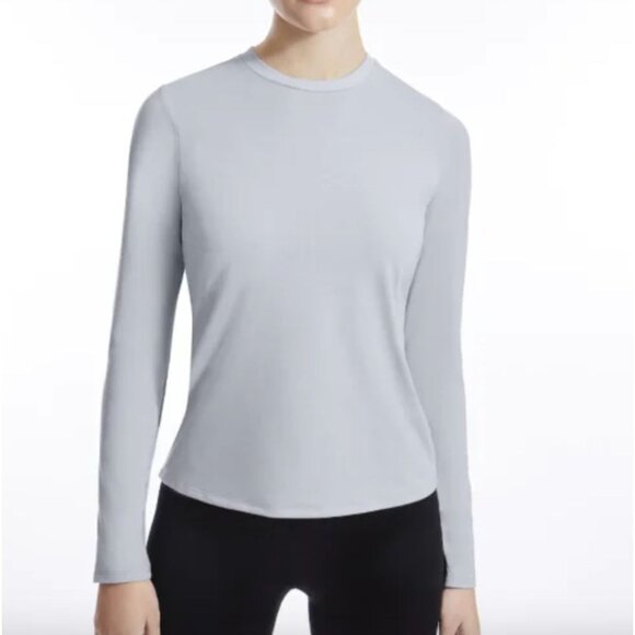 Yoga Works Long Sleeve Crew Neck Top XS Fitted Performance Tee Glacier Gray - Picture 1 of 5